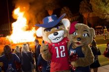 University of Arizona mascots, Wilber and Wilma Wildcat at Homecoming bonfire rally