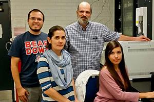 Jim Field (at back) in his lab with visiting researchers Ivan Moreno-Andrade and Adriana Ramos Ruiz from Mexico and Camila Leite Madeira from Brazil