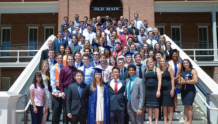 The CHEE graduating class of spring 2018, posed on the steps of Old Main